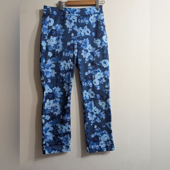 Jcrew Nwot  size 6 stretch cotton Remi pant in watercolor begonias print blue - Picture 8 of 10